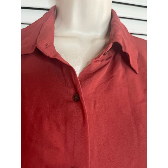 Alfani 100% silk button up‎ blouse 8 burnt orange Fall work classic dressing - Picture 2 of 4